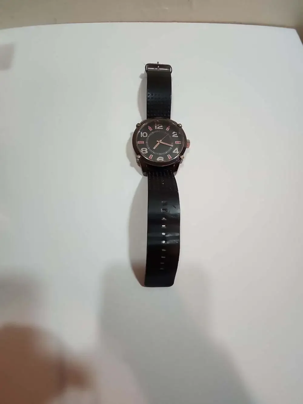 Mossimo Jumbo Analog Men's Watch FMDMO143 Black Dial Perforated Leather Strap